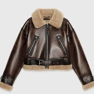 Zara Dark Brown Leather Jacket with Shearling